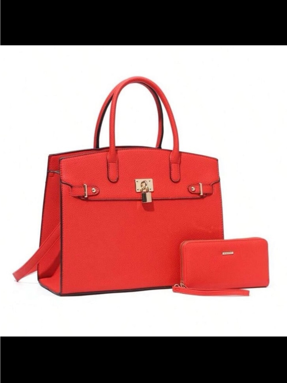 Red Structured Tote Bag with Matching Wallet